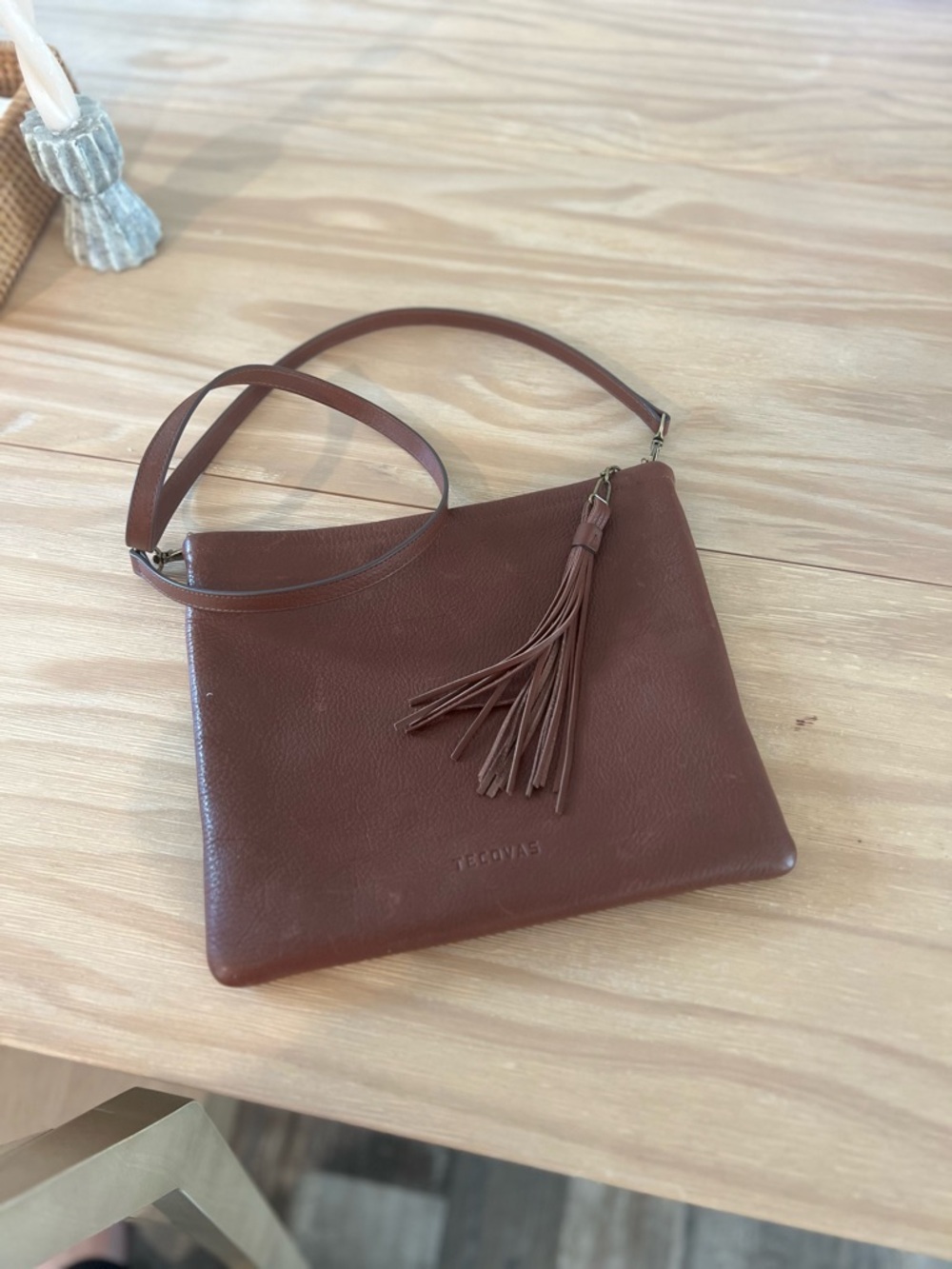 Tecovas Brown Leather Crossbody Bag with Tassel